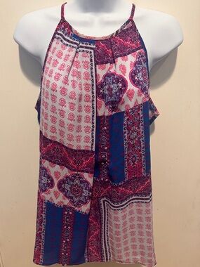 Violet & Claire Pink and Blue Patchwork Halter Tank Top